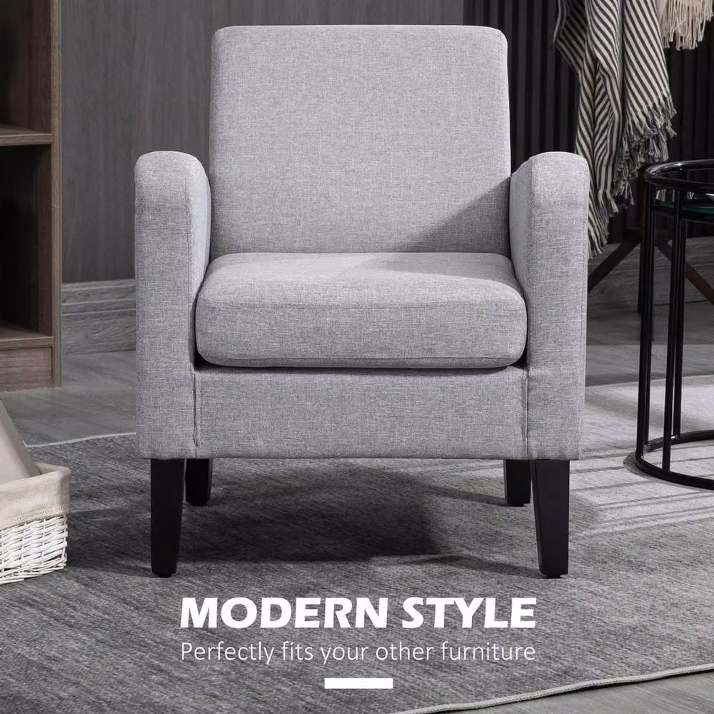 NESTLUNE Modern Grey Fabric Accent Armchair with Rubberwood Legs – 4