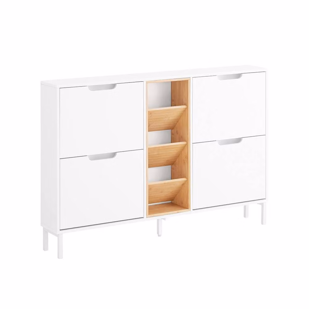 SoBuy Slim White Shoe Cabinet with Bamboo Shelves and Tilting Compartments – 2