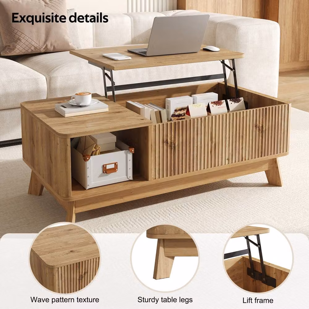 Merax Lift Top Coffee Table with Hidden Storage and Open Compartment in Brown – 3