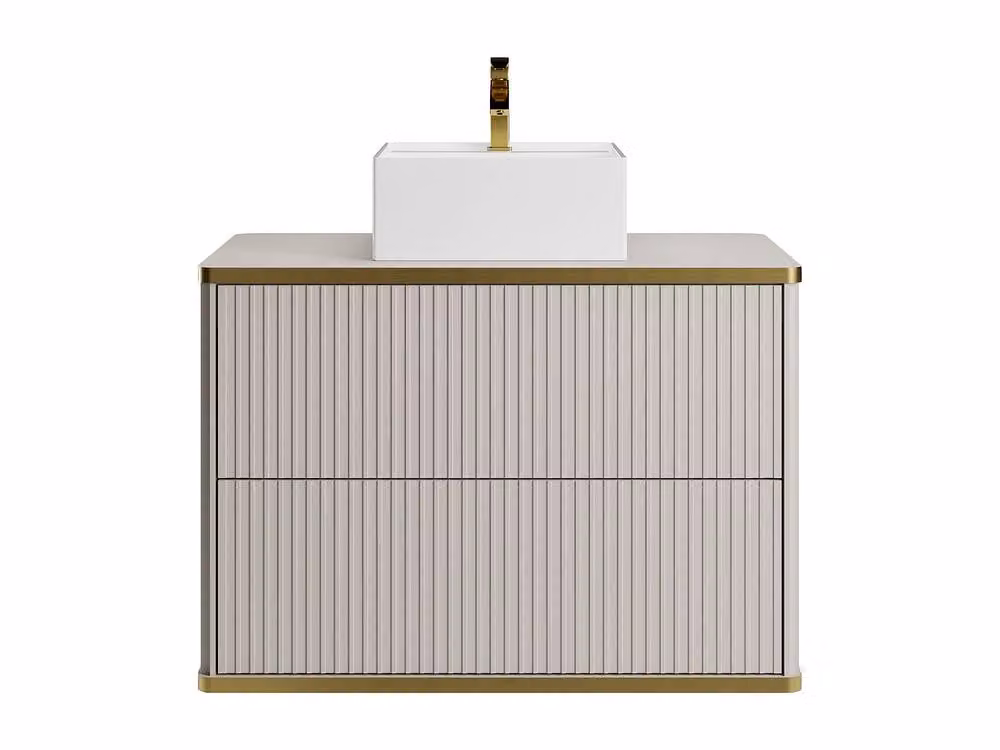 Vente-unique Wall-Mounted Striped Bathroom Vanity Unit with Gold Trim in Beige and White, W/D/H: 80 x 47 x 54 cm – 2