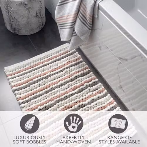 Allure Bath Fashions Luxury Striped Bobble Shower Mat, Pink Hand-Woven Microfibre Square Bath Mat, W/D/H: 50 x 50 x 1 cm – 3