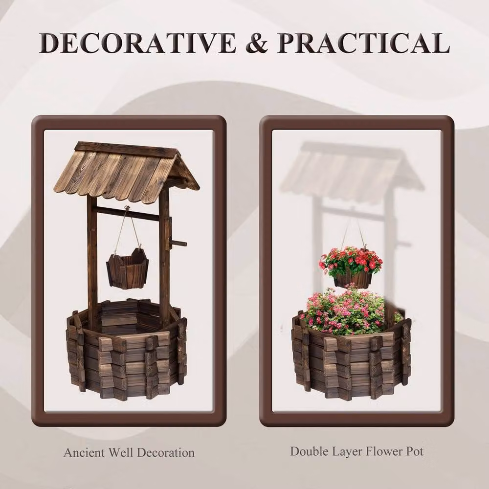 Kelvenix Wishing Well Ornamental Garden Planter Bucket in Brown, W/D/H: 114 x 60 x 55 cm – 3