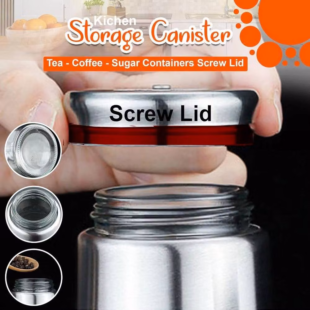 Pawnora Set of 3 Silver Kitchen Storage Canisters with Glass and Stainless Steel – 4