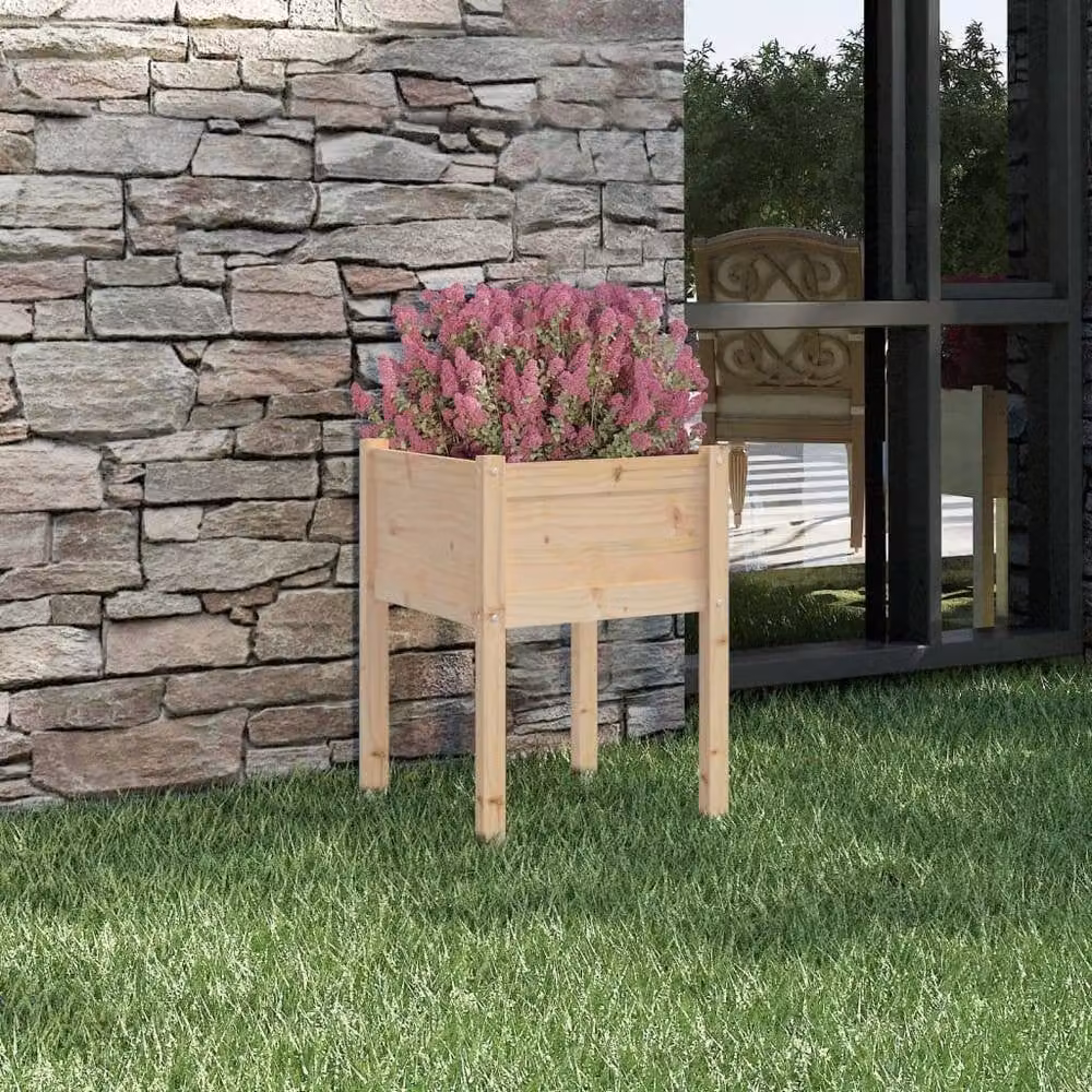 Berkfield Home Durable Wooden Garden Planter Tub in Beige, W/D/H: 50 x 50 x 70 cm – 2