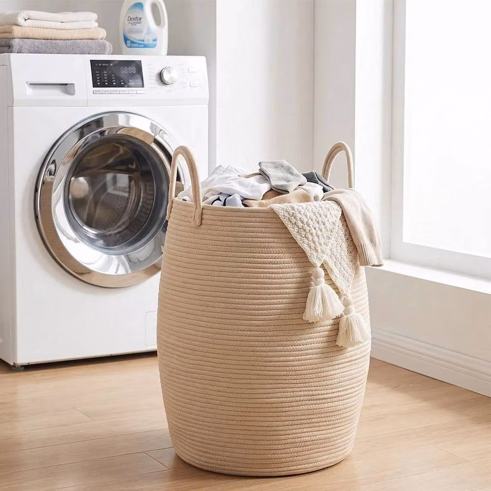 FORGEVIO Beige Large Cotton Woven Laundry Hamper Basket – 2