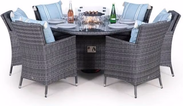 Thats Furniture Savannah 6 Seater Round Rattan Dining Set with Fire Pit in Grey – 1