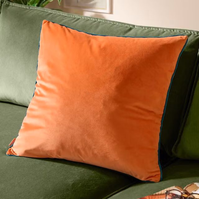 Furn Meridian Velvet Piped Square Cushion in Coral, W/D/H: 55 x 55 x 55 cm – 4