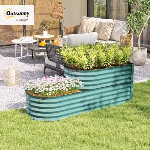 Outsunny 2-Tier Galvanised Steel Raised Garden Bed Planter Box, Green, W/D/H: 60 x 60 x 57 cm – 2