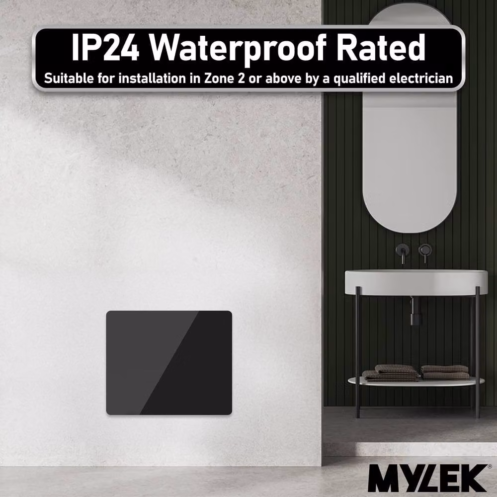 MYLEK 900W Slimline Black Glass Panel Radiator with Wifi and App Control – 7