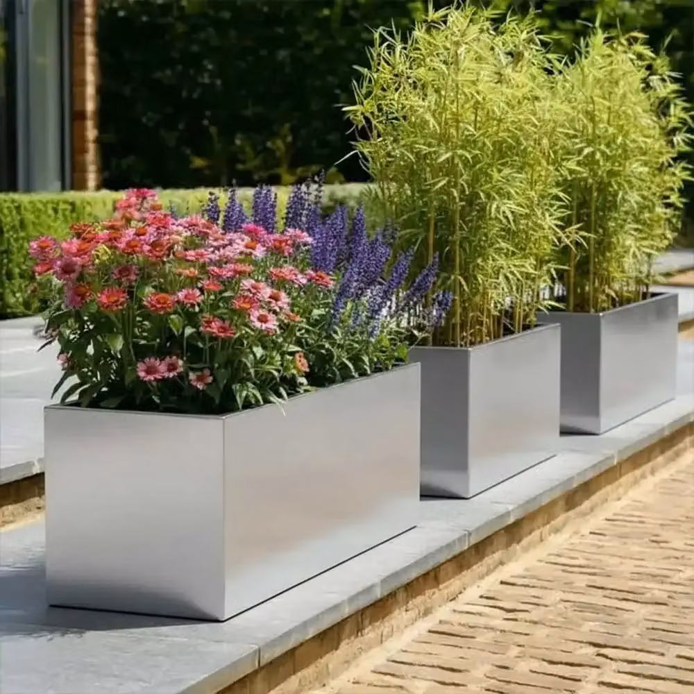 Woven Wood Silver Galvanised Steel Trough Planter – 2