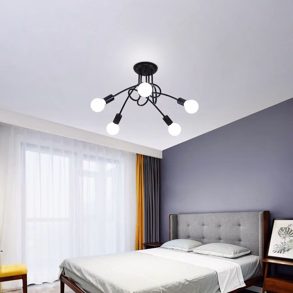 Goeco Vintage Industrial E27 Ceiling Light, Adjustable Dimmable Metal Ring Chandelier, Black, Dia: 60 cm – 2