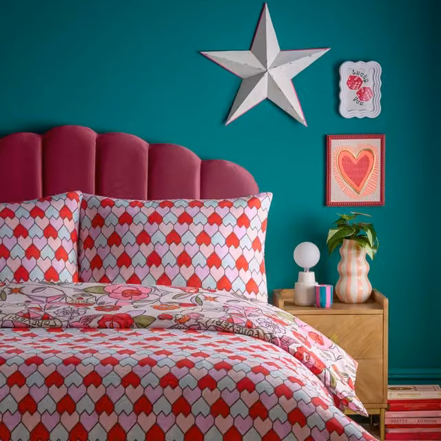 Make It A Home Glass Hearts Printed Reversible Duvet Cover Set, Pink, W: 140 cm, L: 200 cm