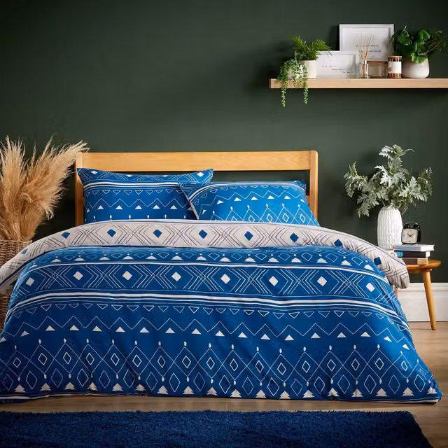 NewEdgeBlinds Blue Flannel Duvet Set, W: 140 cm, L: 200 cm