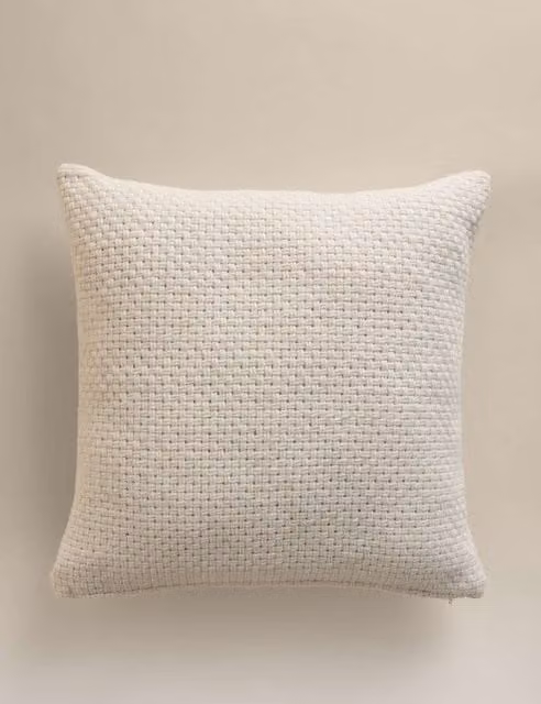 M&S Pure Wool Basket Weave Square Cushion in Ecru/Beige/White