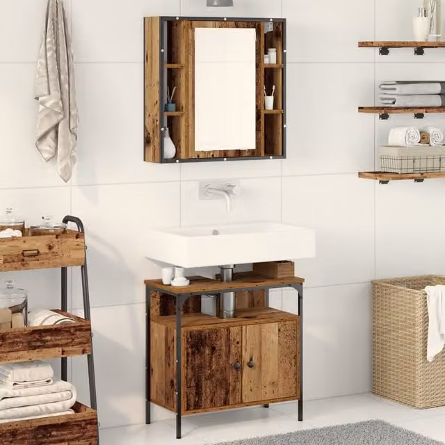 Berkfield Home Modern 2 Piece Brown Bathroom Furniture Set with Mirror Cabinet and Vanity Unit – 1