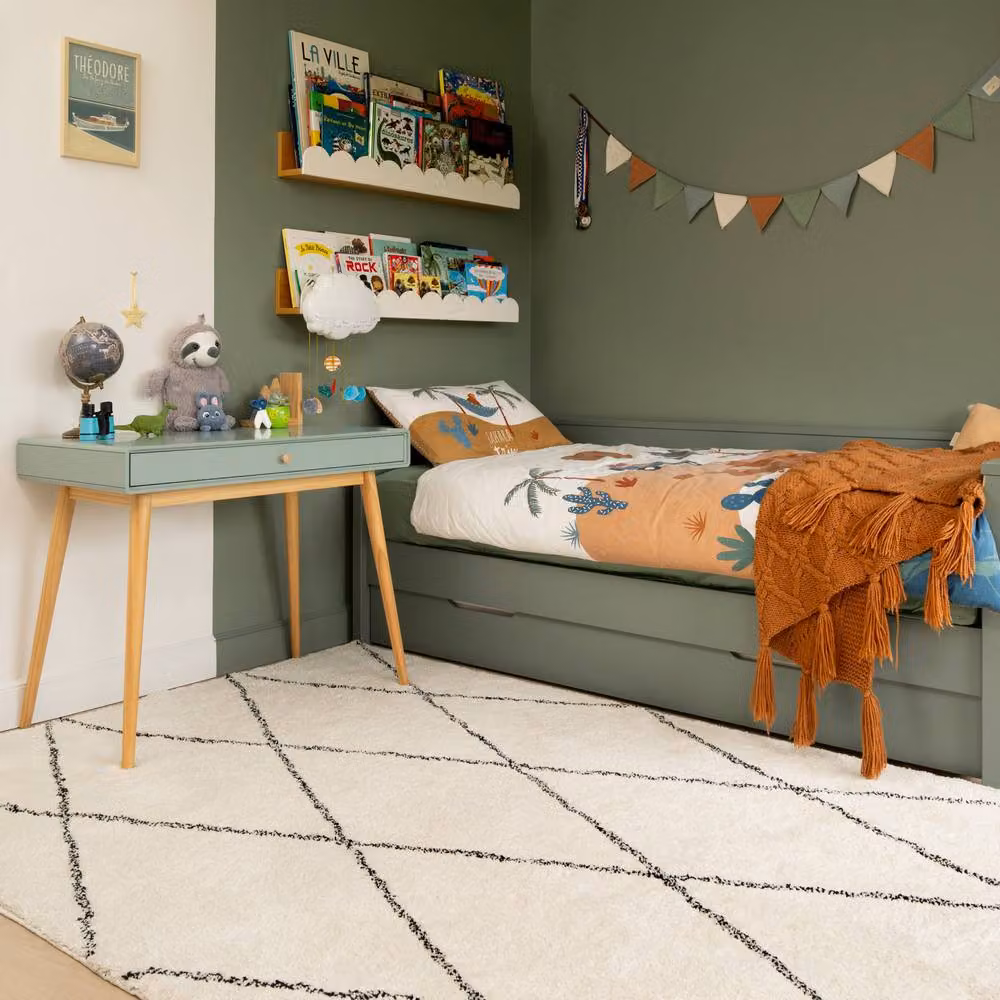 Kukoon Beige Trellis Shaggy Rug, Machine Washable Moroccan Geometric Fluffy Bedroom Carpet, W: 60 cm, L: 240 cm – 2