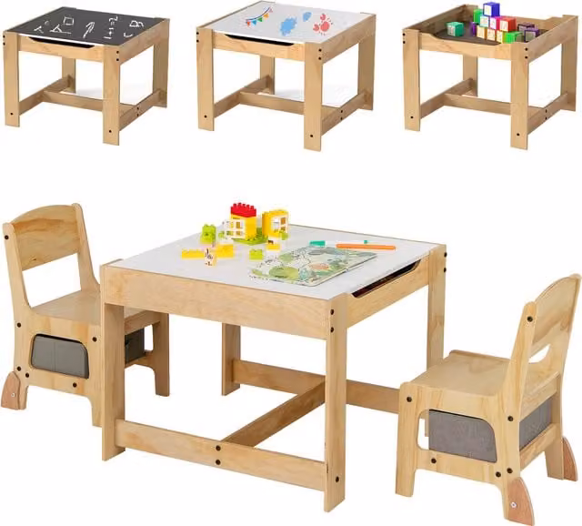 COSTWAY 3 in 1 Kids Table and Chair Set in Black