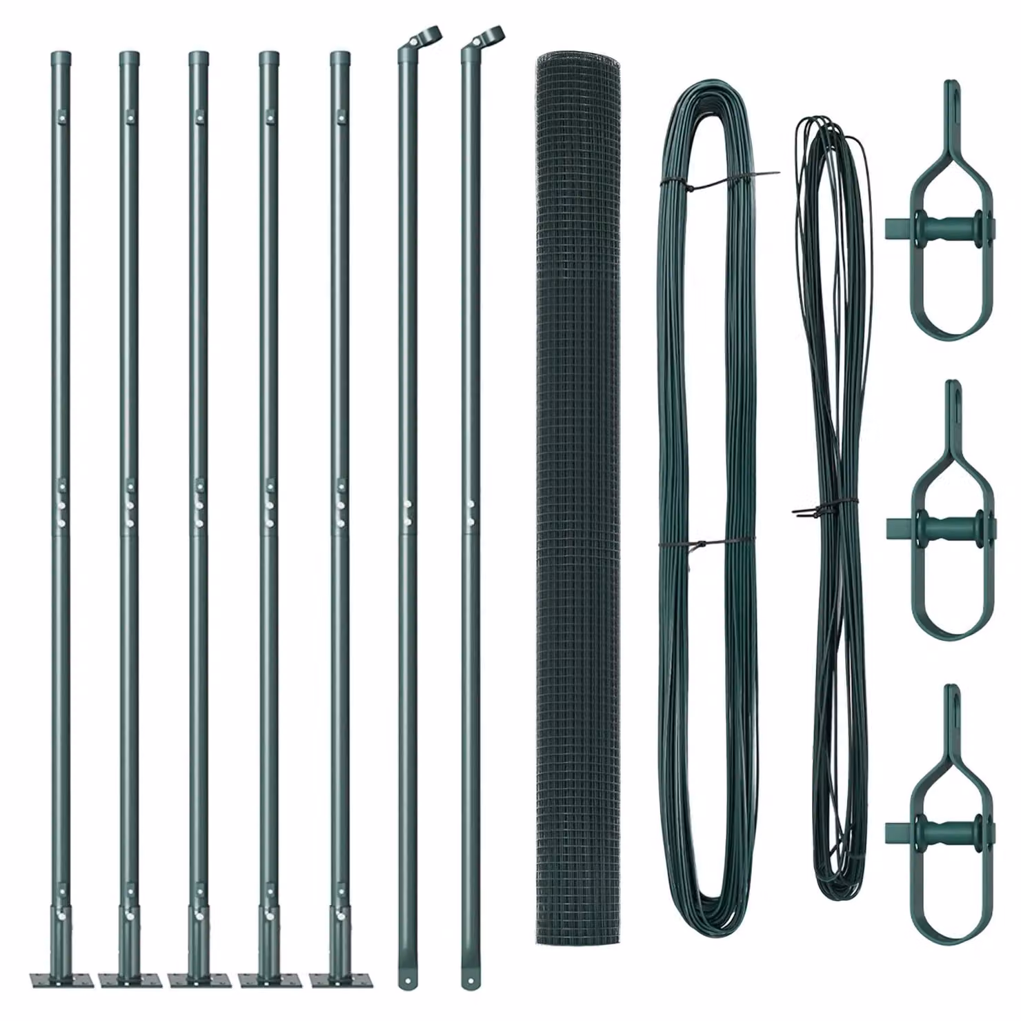 Berkfield Home Green Steel Welded Wire Fence with 7 Flanged Posts, H: 1.6 m, W: 10 m – 2