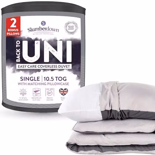 Slumberdown Single Bed Set with 10.5 Tog Coverless Duvet, 2 Pillows and Matching Pillowcase, Grey Embossed