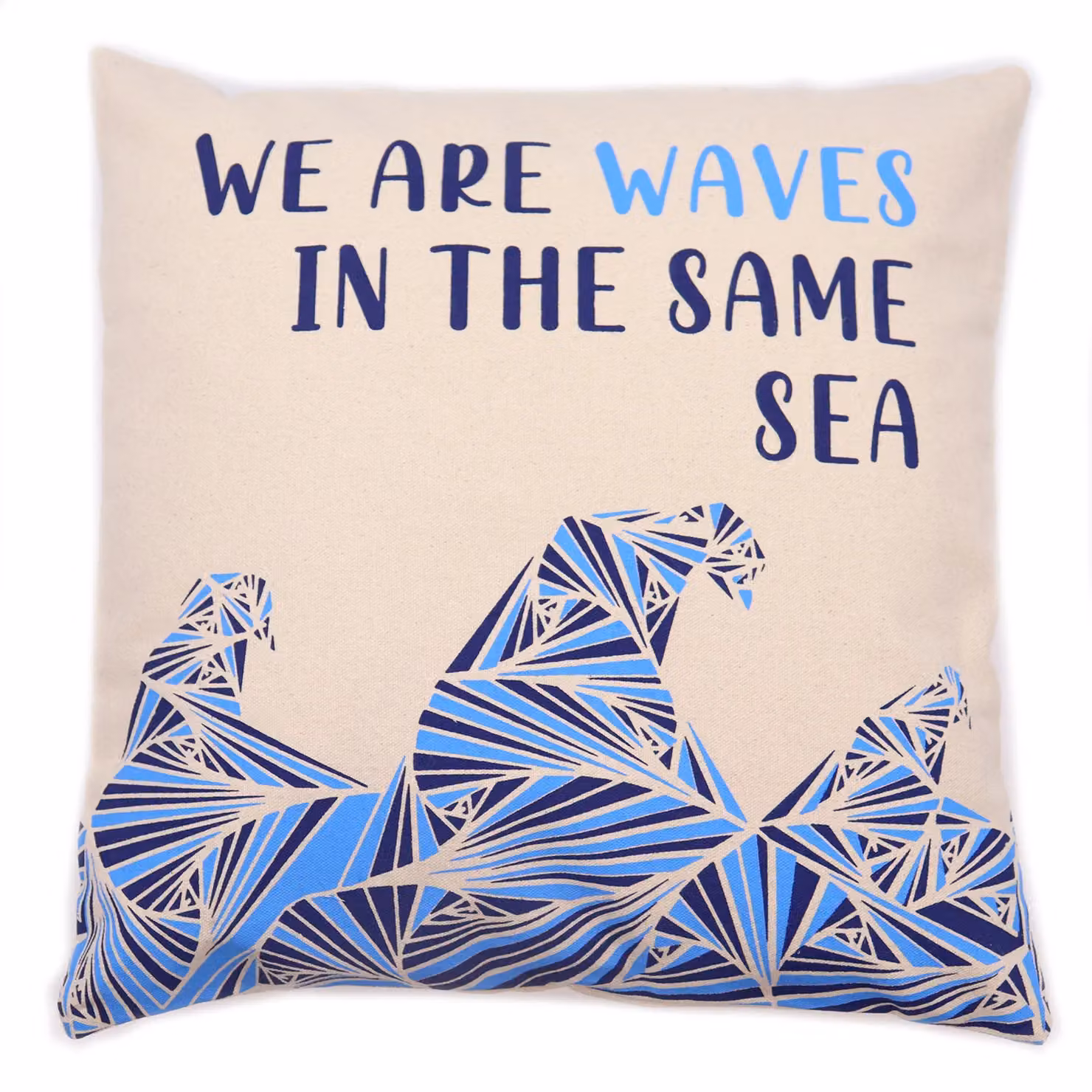 KDMD Set of 3 We are Waves Printed Cotton Cushion Covers in Grey and Blue, W/D/H: 45 x 45 x 45 cm – 2
