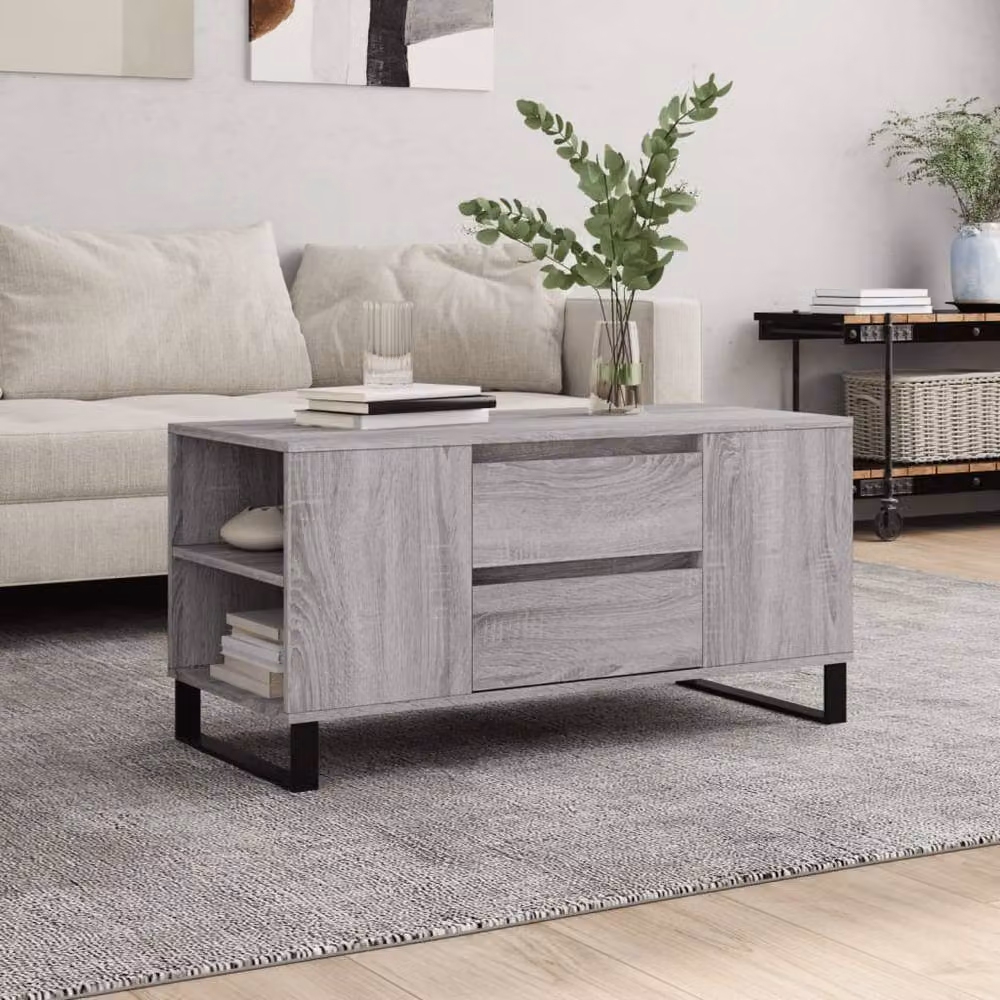 Berkfield Home Modern Rectangular Coffee Table in Grey Sonoma, W/D/H: 102 x 44.5 x 50 cm – 2