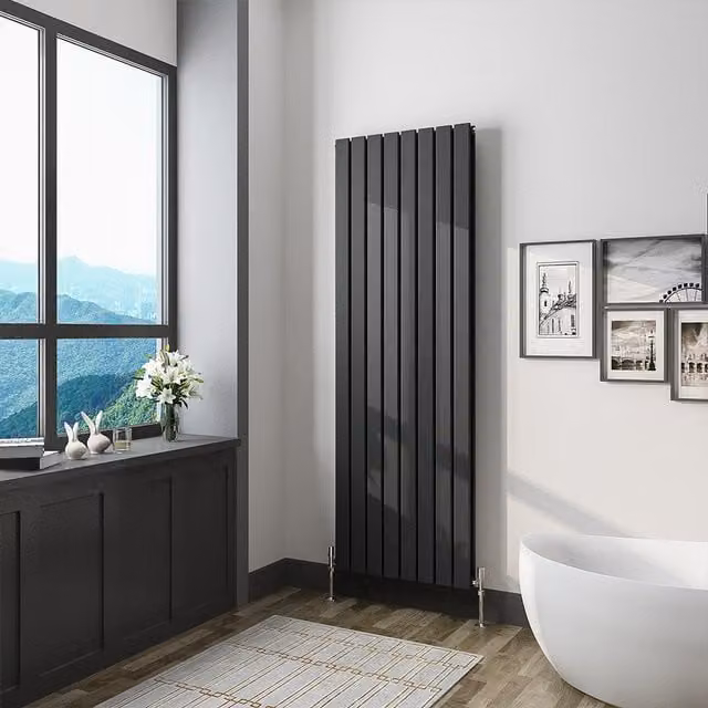 AicaBathroom Vertical Flat Panel Steel Radiator in Black, H 160 cm x W 54.4 cm