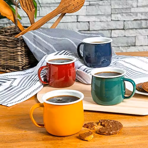Argon Tableware Enamel Belly Mugs, 375ml, Red, Set of 12 – 3
