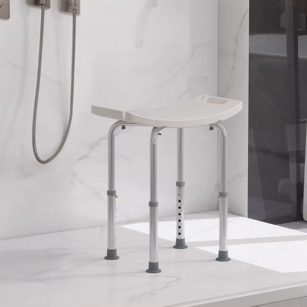 NESTLUNE Aluminium Shower Stool with Adjustable Legs in Silver and White – 2