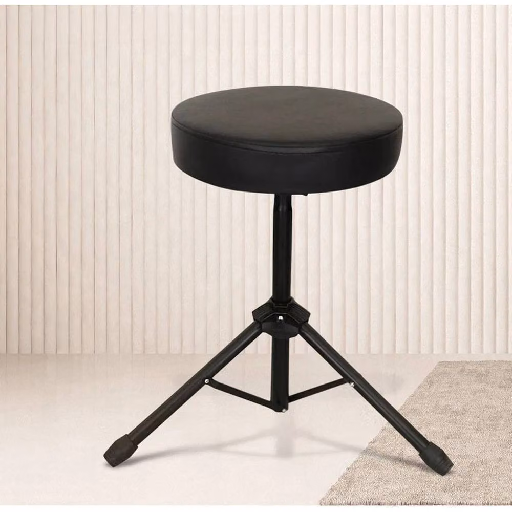 VOGREX Adjustable Folding Music Stool with Padded Black Synthetic Leather Seat and Metal Frame – 3
