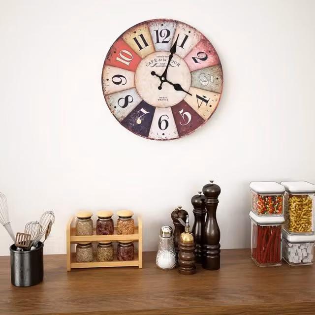 Berkfield Home Vintage Round Analog Wall Clock, Multicolour, Diameter: 30 cm – 1
