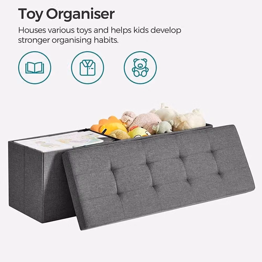 FLAVORA Modern Upholstered Ottoman Storage Seat Stool in Light Grey, W/D/H: 76 x 38 x 38 cm – 3