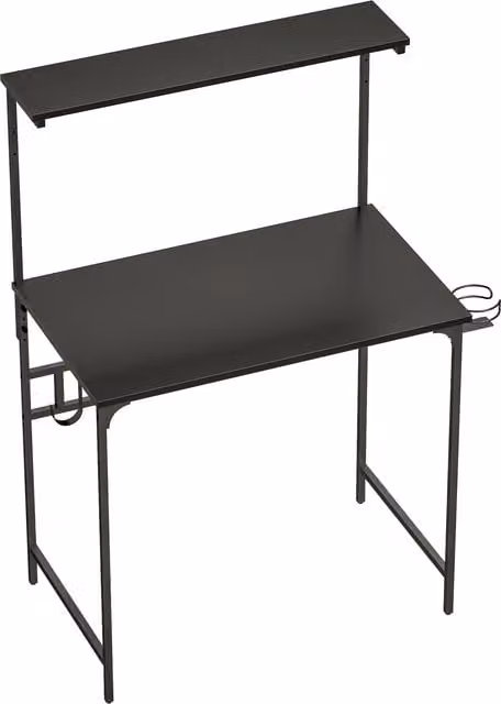 HOMCOM Black Computer Desk with Hutch Shelf, Cup Holder and Headphone Hook for Home Office or Bedroom