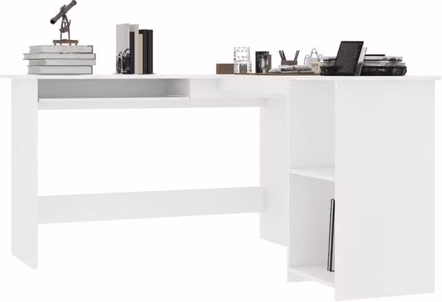 Berkfield Home L-Shaped Corner Desk in White, W/D/H: 120 x 140 x 75 cm