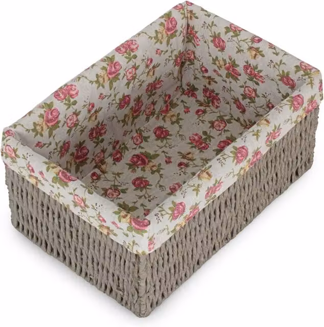 Red Hamper Open Weave Paper Rope Storage Basket with Cotton Lining in Grey