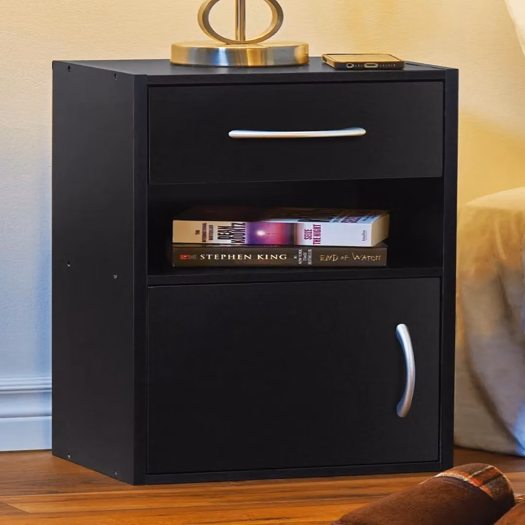 EONLION Set of 2 Modern Black Wooden Nightstands with Door and Drawer – 3