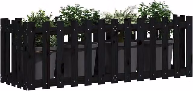 Berkfield Home Garden Raised Bed with Fence Design in Black Solid Wood Pine, W/D/H: 150 x 50 x 50 cm