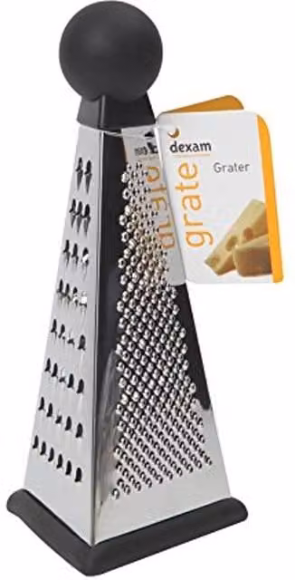 Dexam Silver and Multicolour Stainless Steel Triangular Box Grater with Soft Grip and Non-Slip Base, 23 cm – 1