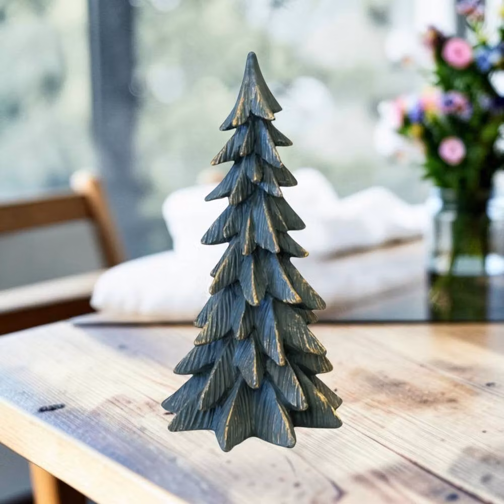 Four Candle Vintage Green and Gold Resin Tabletop Christmas Tree Decoration, Height: 22 cm – 2