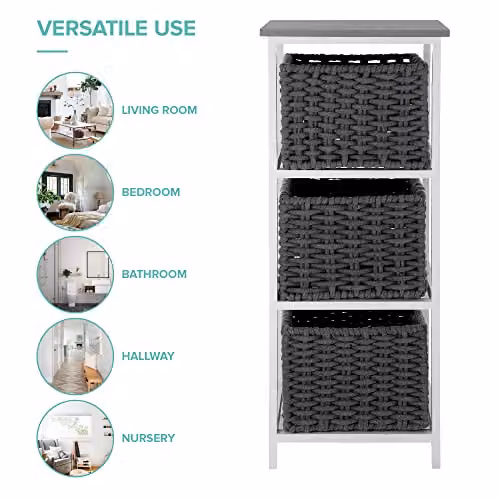 LIVIVO Habi 3 Drawer Scandi Style Wooden Storage Cabinet in Black and Grey, W/D/H: 36 x 37 x 63.5 cm – 7