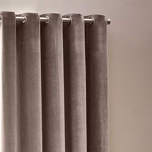 Riva Home Grey and Beige Chenille Velvet Eyelet Curtains, W: 168 cm, H: 183 cm – 2
