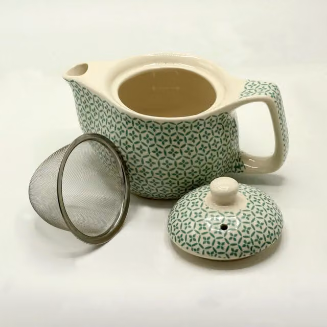 KDMK Green Geometric Ceramic Herbal Teapot with Infuser
