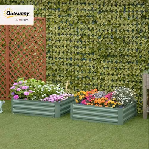 Outsunny Set of 2 Galvanised Steel Raised Garden Beds in Green, W/D/H: 100 x 100 x 30 cm – 2