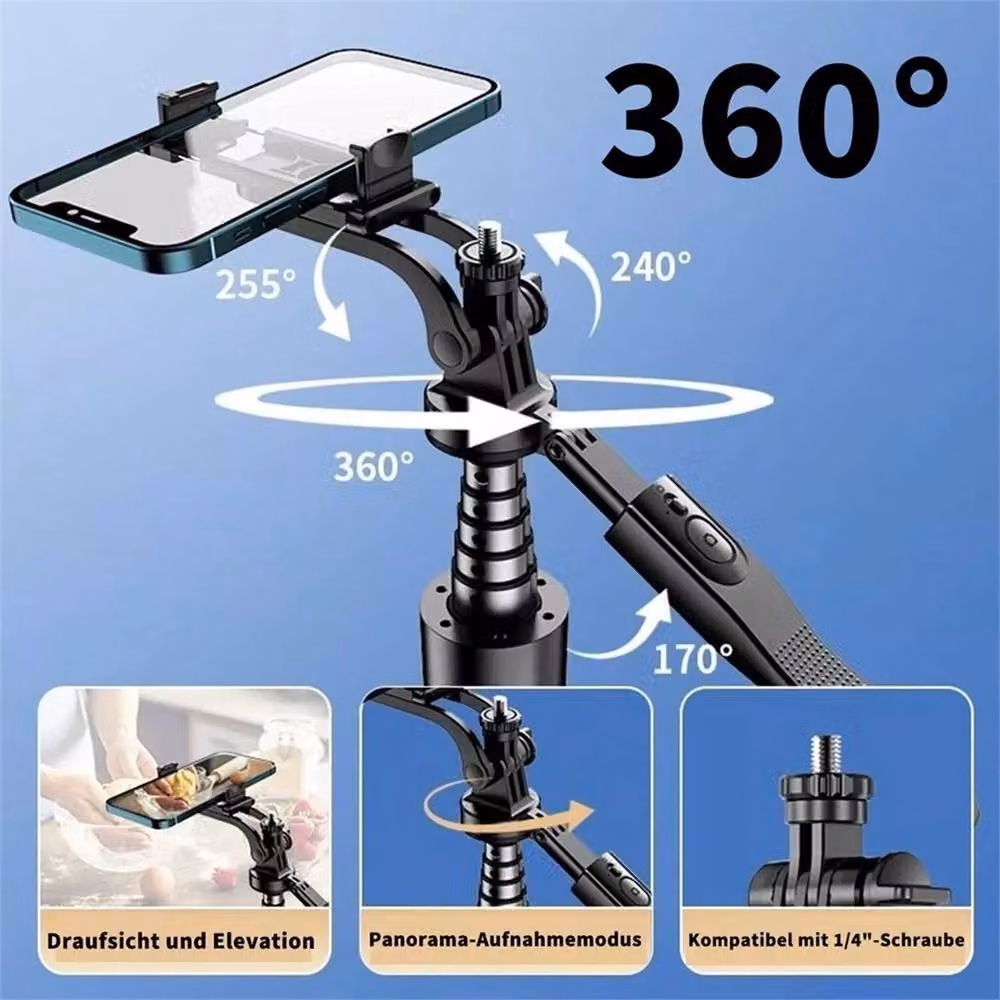 Nordara Selfie Stick Tripod Stand with Bluetooth Wireless Remote, Black – 4