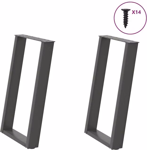Berkfield Home vidXL U-Shaped Dining Table Legs, 2 Pieces, Anthracite and Black Steel, H: 60-73 cm x W: 60 cm – 1