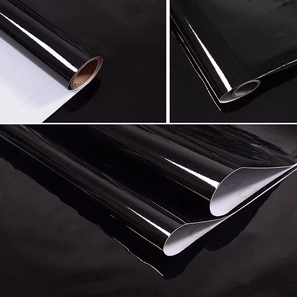 NESTLUNE Gloss Black Plain Vinyl Film Wrap with Sticky Back – 4