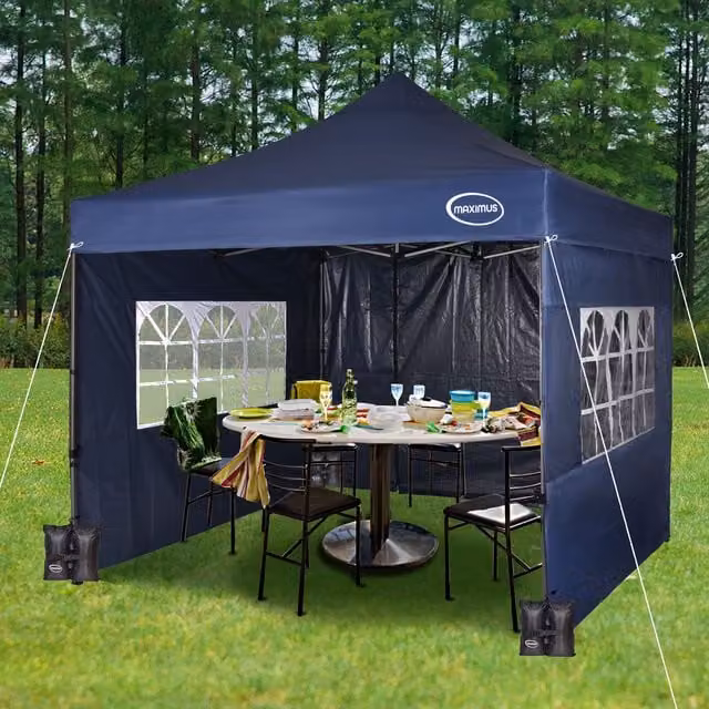 MCC Direct Maximus Heavy Duty Pop Up Gazebo with Removable Sides, Blue and Silver, W/D: 3 x 3 m – 1