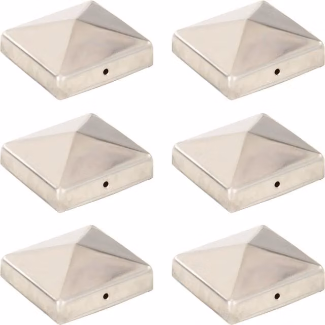 Berkfield Home Pyramid Fence Post Caps, 6 Pack, Stainless Steel, Silver, 81 x 81 mm