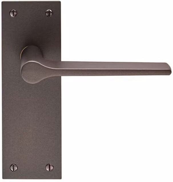 Loops Pair of Flat Straight Handle on Slim Latch Backplate, Matt Bronze, W: 150 mm x H: 50 mm – 1