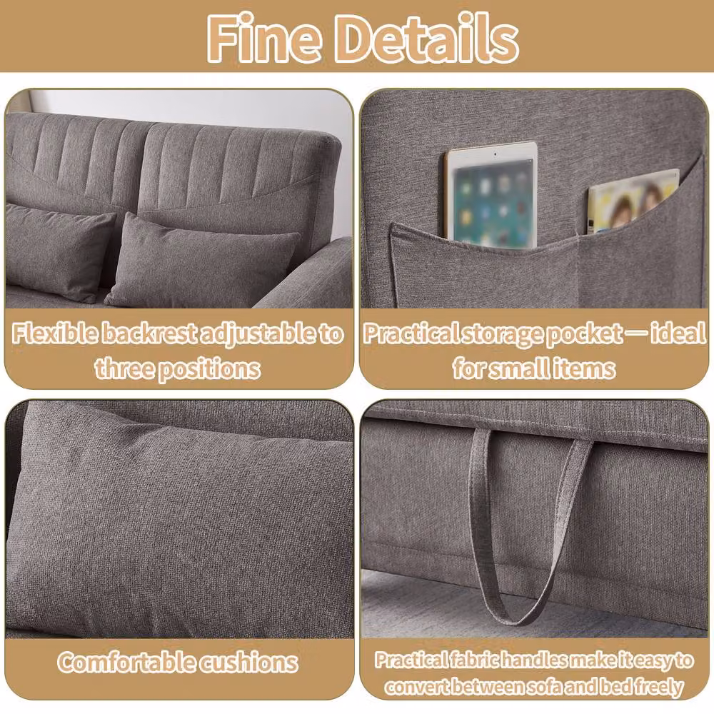 Rolipo Two Seater Pull Out Sofa Bed in Dark Grey with Fabric Upholstery and Foam Padding, W/D/H: 140 x 200 cm – 3