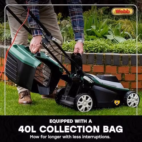 Webb Supreme WEER37RR Electric Rotary Lawnmower with Rear Roller, 1600W Motor, 37cm Cutting Width and 40L Collection Bag – 6